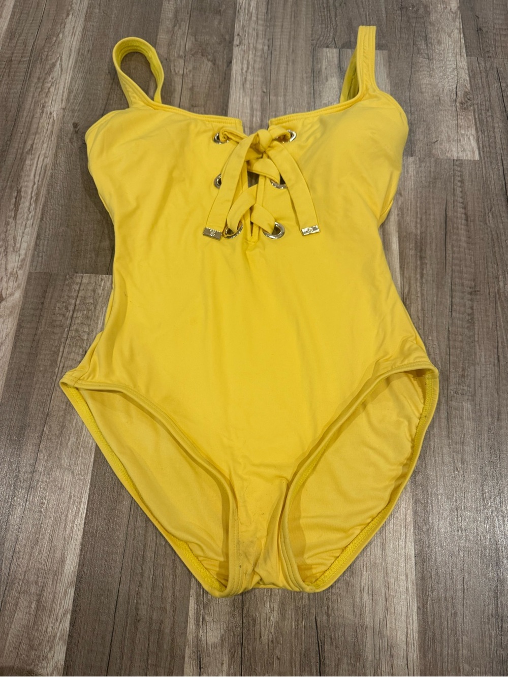 MICHAEL Michael Kors Bright Yellow One-Piece Swimsuit with Lace-Up Detail